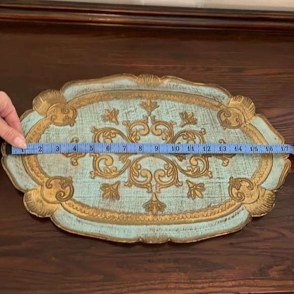 Large Oval Florentine Wooden Gold Inlay Tray - Picture 7 of 8